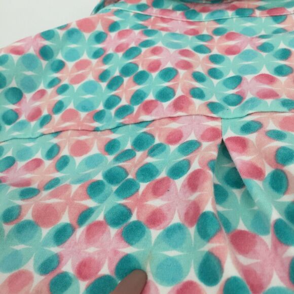 Talbots Floral Polka Dot Print Collared Long Sleeve Top Size Large Pink Blue L - Picture 7 of 9